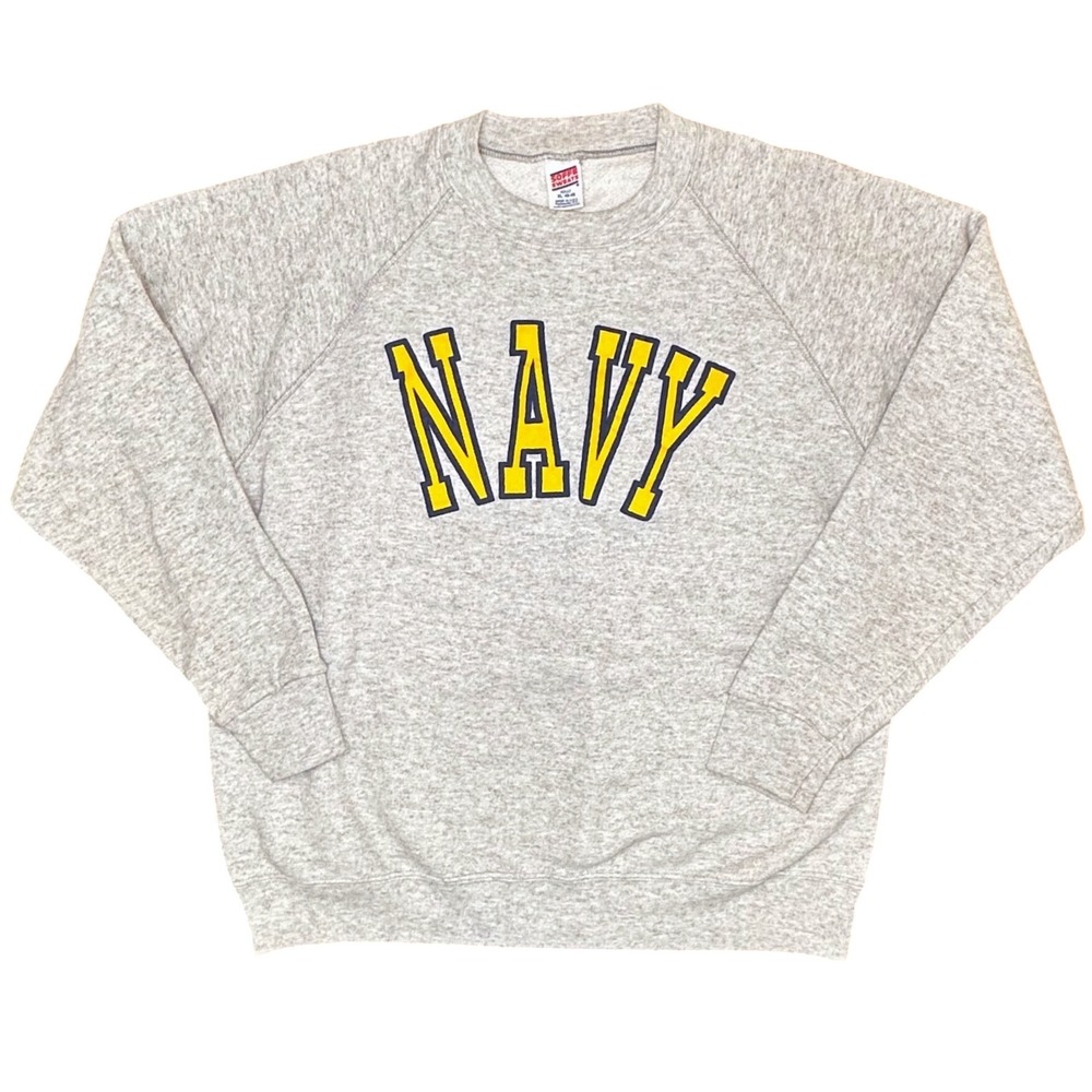 Vintage 80s Soffe Sweats Gray Blue and Gold Navy Crewneck Sweatshirt Size Xl